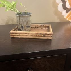 Vintage Boho Chic Bamboo Tray Vanity Serving Plant Tray