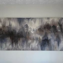 Large Abstract Canvas Painting Gray Blue Brown
