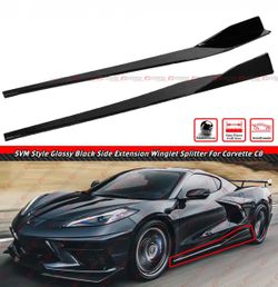 20-26 Corvette C8 5VM Style Gloss Black Side Skirt Extensions