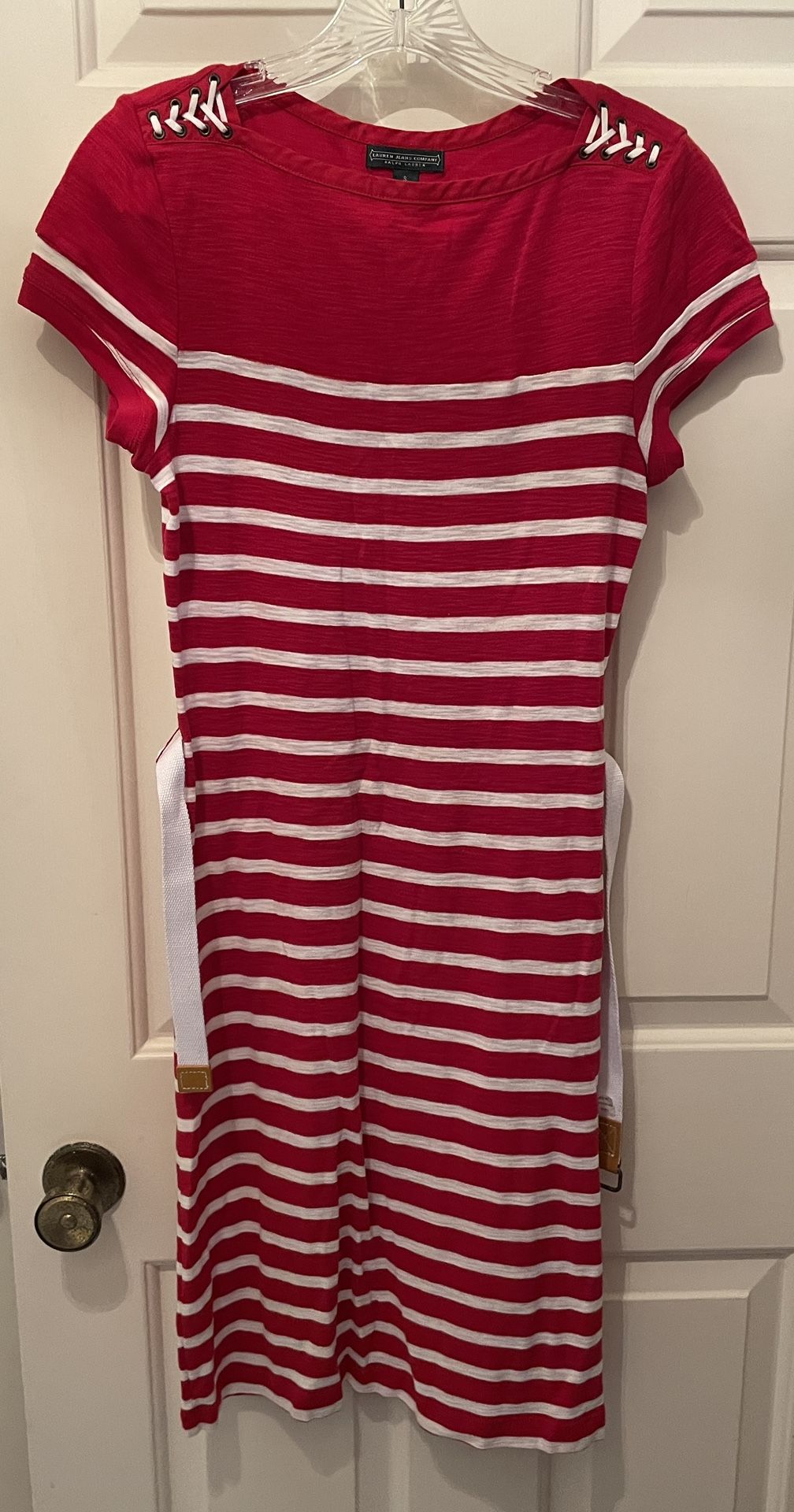 Lauren Ralph Lauren striped midi Red & White Dress - Size Small- 100% Cotton