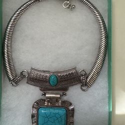 Silver Necklace with Turquoise Stones