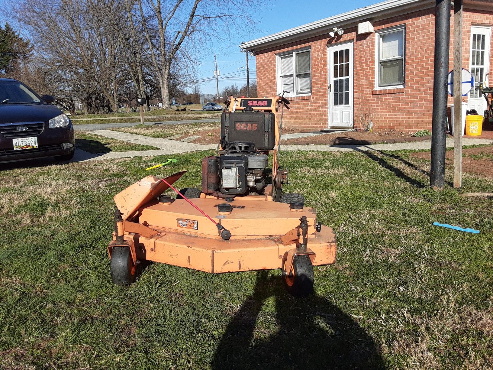 48" scag belt drive ready to work this machine works excellent. And have new front tires new blades new belts new blades switch and key inicion