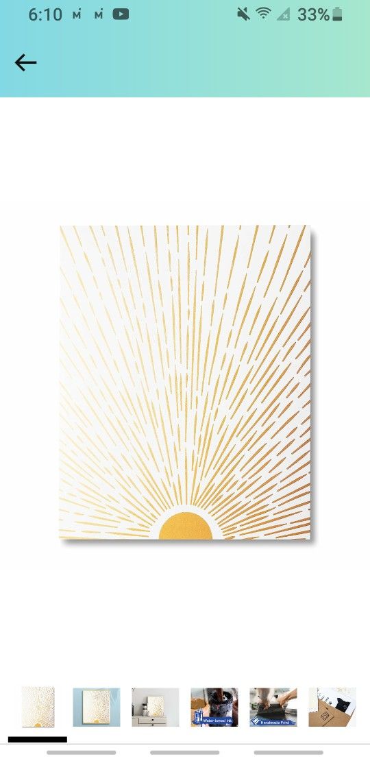 Sunlight Handmade Screen Printing Wall Art Shining Sun Rays Boho Mid Century Aesthetic Wall Decor Gold Modern Handmade Prints - 8x10" UNFRAMED