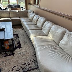 White Genuine Leather Sectional Couch