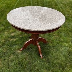 Round Granite Top Dining Table with Wooden Pedestal Base – Indoor/Outdoor Use