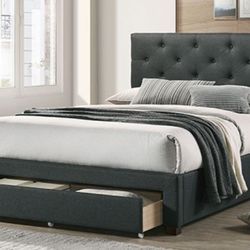 Brand New Grey Queen Storage Platform Bed Frame (Available In California & Eastern King Size)
