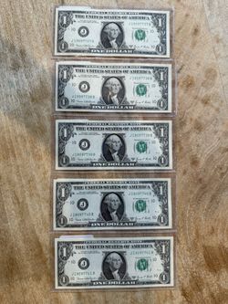 5 Consecutive Uncirculated 1969D Kansas City $1 Federal Reserve Notes