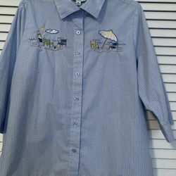 Breckinridge Size 1X Blue & White Checked Blouse 