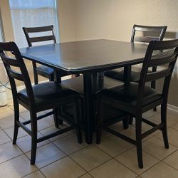 Solid Wood Expandable Dining Table Set With Table Leaf