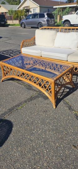 vintage rattan sofa and table