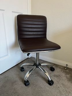 Brown Leather Office Chair with Chrome Base
