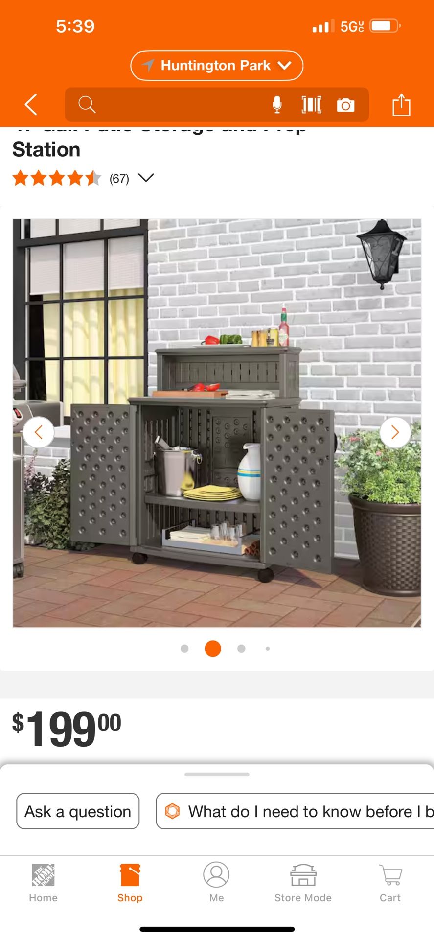 Suncast 47 Gal. Patio Storage and Prep Station