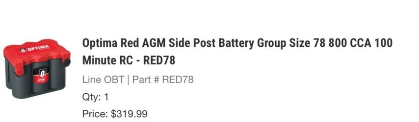 Optima RedTop AGM Car Battery RED78