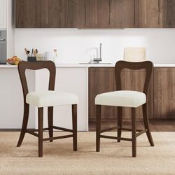 Set of 2 Counter Stool Without Arm,Walnut+Beige