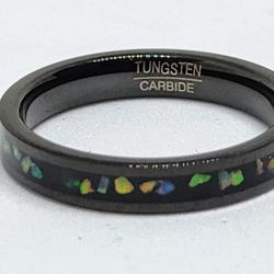 Opal Inlay In Black Tungsten Carbide 3mm Band
