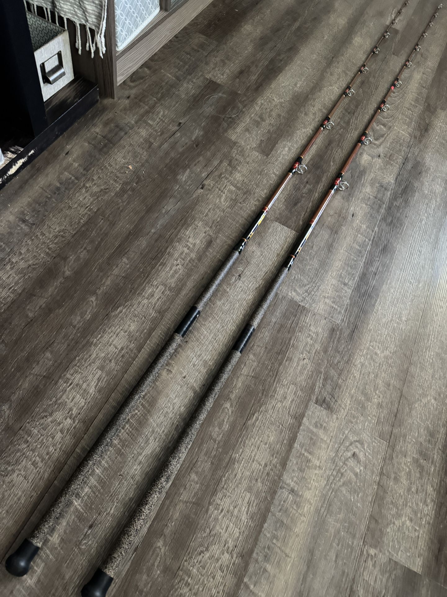 Pair Of Deckhand 8’ 15-30 Fishing Rods. Great Iron Throwing Rods.