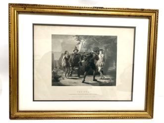 steel engraving titled "The Duel". It depicts a scene from Act 3, Scene 4 of William Shakespeare's play Twelfth Night. The original painting was creat