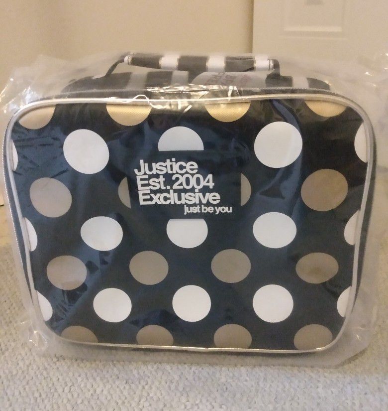 BRAND NEW IN PACKAGE WITH TAG GIRL'S JUSTICE POLKA DOT LUNCHBOX LUNCH BAG TOTE 