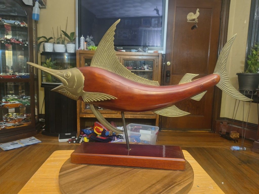 Large Fish. Carved from Solid Brass and Solid Wood. 