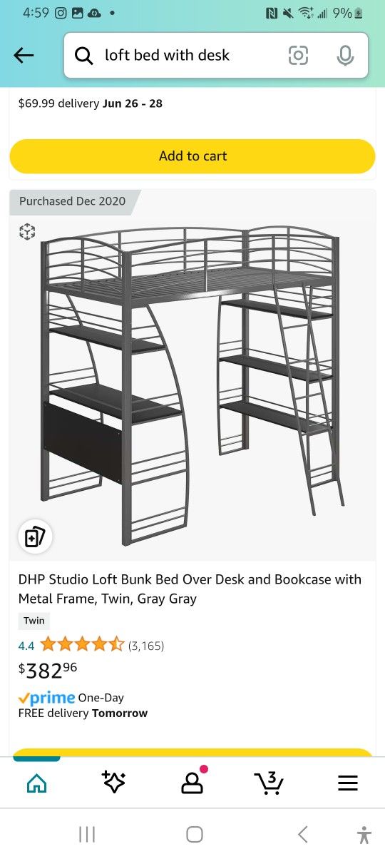 DHP Studio Loft Bunk Bed Over Desk and Bookcase  