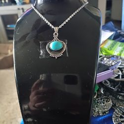 Stainless Steel Imitation Turquoise Necklace
