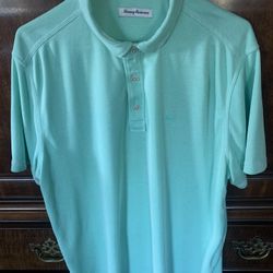 Men’s Size Lg Tommy Bahama Lightweight Polo Style Shirt Mint Green Great for Golf