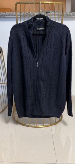 Gianni Marcelo Half-Zip Cable Knit Sweater - Navy size XL