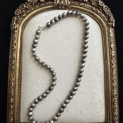Sterling Silver Gray Baroque Pearl Necklace ~18"