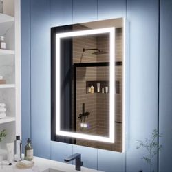 GlowX 24 in. W x 36 in. H Rectangular Recessed/Surface Mount Left Medicine Cabinet with Mirror, Backlit and Front Light