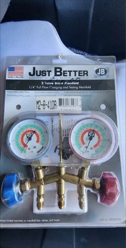 JB Industries 2-Valve Brass Charging & Testing Manifold with Hose Set