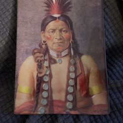 John Derian Decoupage Rectangle Plate Tray signed Native American chief 4.5”x6.5