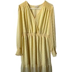 Indigo rose vintage yellow long sleeve dress ruffle polyester circle linen XL The dress is a pale yellow elastic decor on shoulder and waist has elast