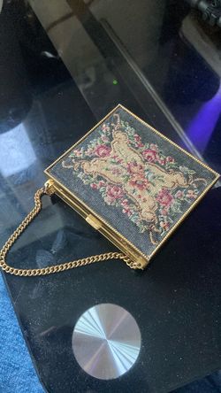 Vintage PetitPoint Schildkraut Handstitched Makeup Compact Mirror