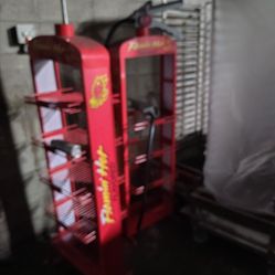 Flamin hot Cheetos metal storage shelving.
