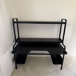 Black Gaming/Computer Desk with Hutch Shelves - Cup Holders - Cable Management