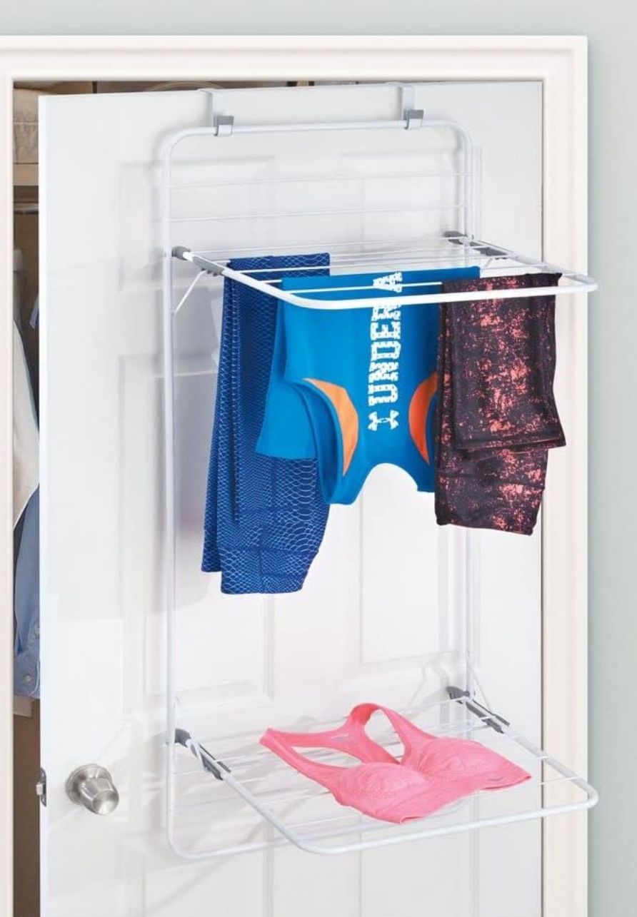 Over Door Laundry Clothes Drying Rack - White/Gray