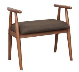 23*14*23”Upholstered Vanity Stool with Armrests, Solid Rubberwood Frame