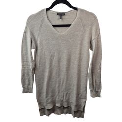 Eileen Fisher Sweater Womens XS Beige 100% Wool Pullover V Neck Top