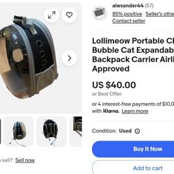 Lollimeow Portable Clear Bubble Cat Expandable Backpack Carrier Airline Approved