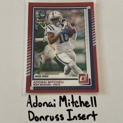 Adonai Mitchell Indianapolis Colts WR Donruss Short Print Insert Card. 