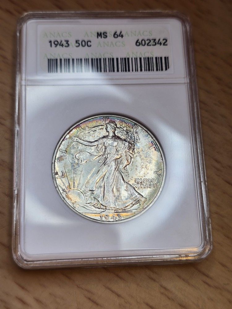 1943 Walking Liberty Half Dollar Anacs Soap Box