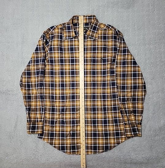 Orvis Button Down Cotton Twill Plaid Gold/Blue/White Mens M (BA)
