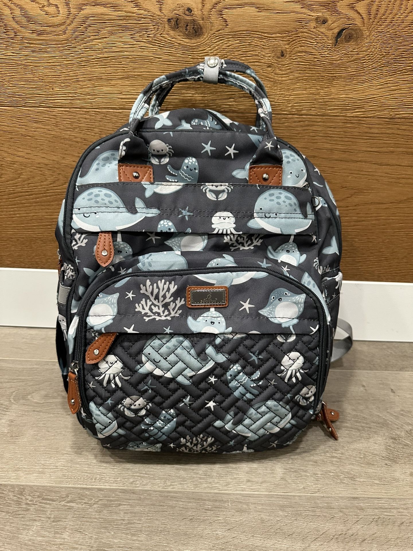 BabbleRoo Diaper Bag Backpack – Gray/Blue, Multifunction Baby Travel Bag