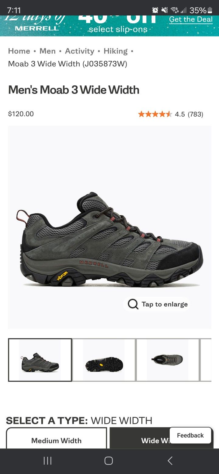 Brand NEW Merrel MOAB 3 Wide Hiking Shoe