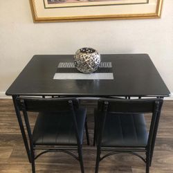 Black Dining Table Set With 2 Leather Chairs And A Bench 