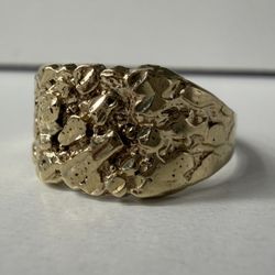 Real 10k Yellow Gold Nugget Ring Size 6 Band Width 3mm