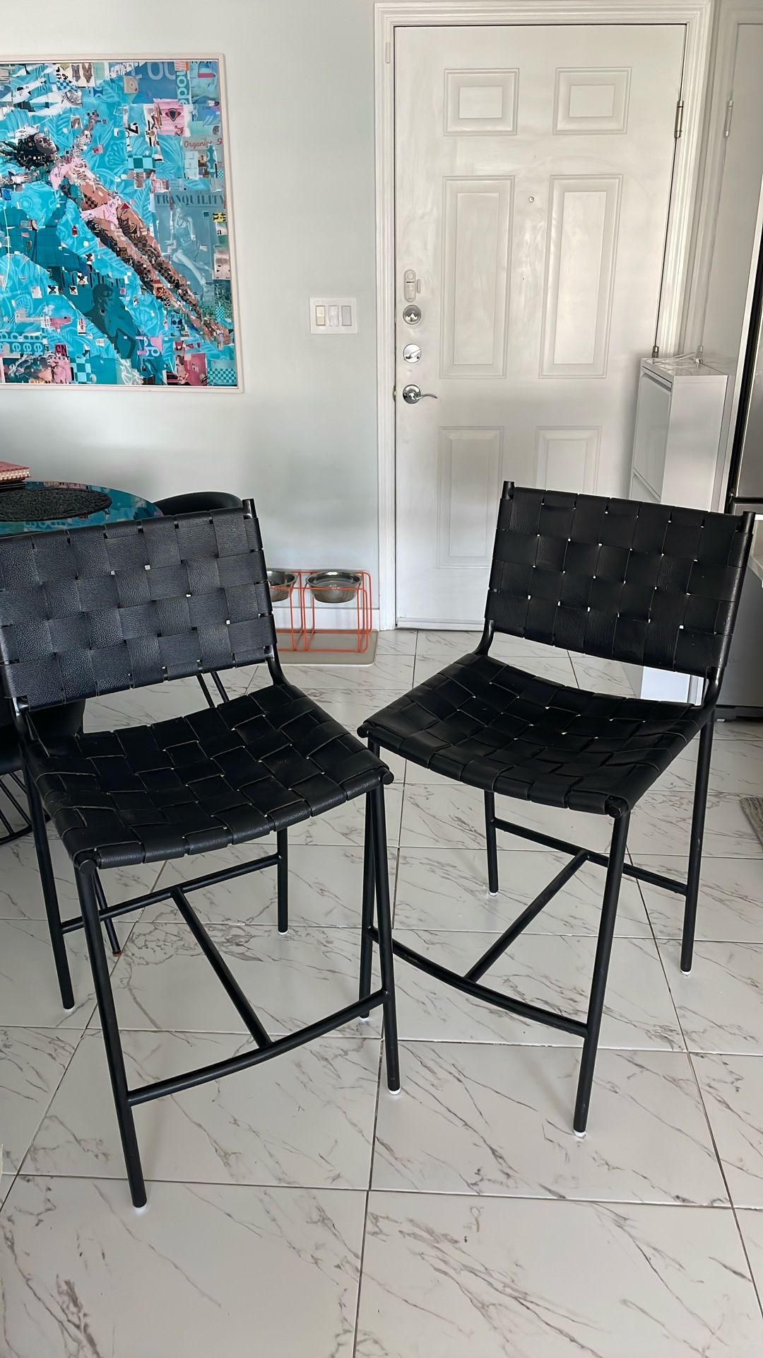 Set Of CB2 Leather Counter Stools