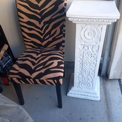 Tiger Print Chair  $25 & White Baroque Column $35 Sold Seperate