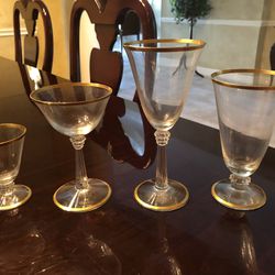 Vintage Gold Rim Water Ice Tea Goblets, Dessert/Sherbert & Cordial Glasses