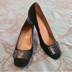 Talbots Bryn Black Genuine Leather Suede and Croc Embossed Heels Women Size 6.5